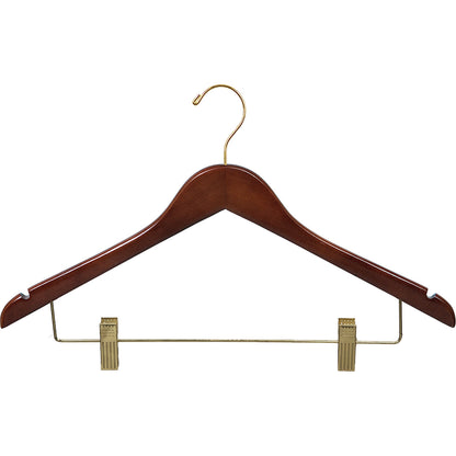 Percha de madera para trajes de 17" con pinzas metálicas
