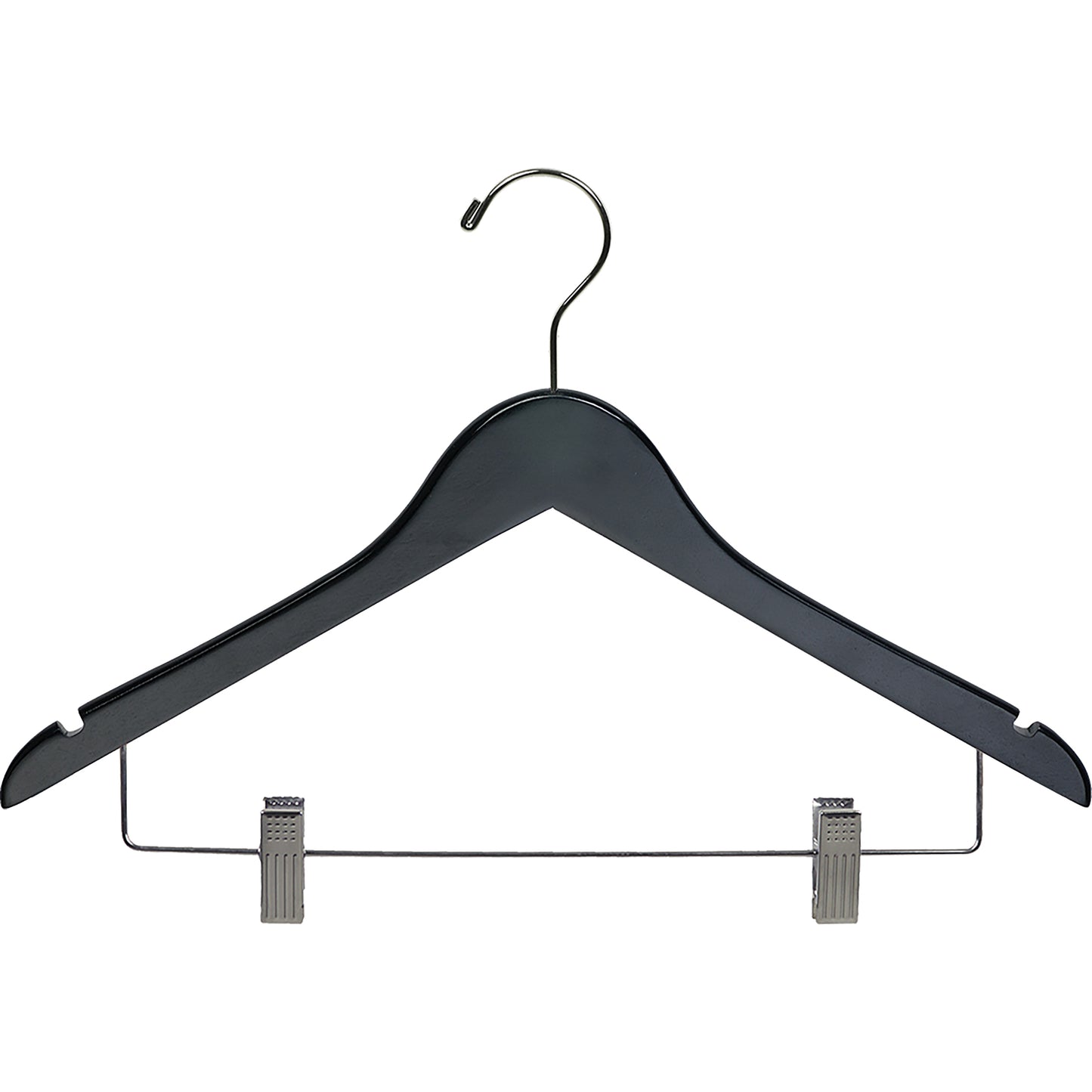 Percha de madera para trajes de 17" con pinzas metálicas