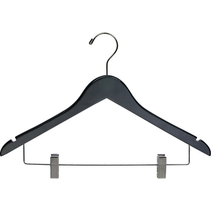 Percha de madera para trajes de 17" con pinzas metálicas