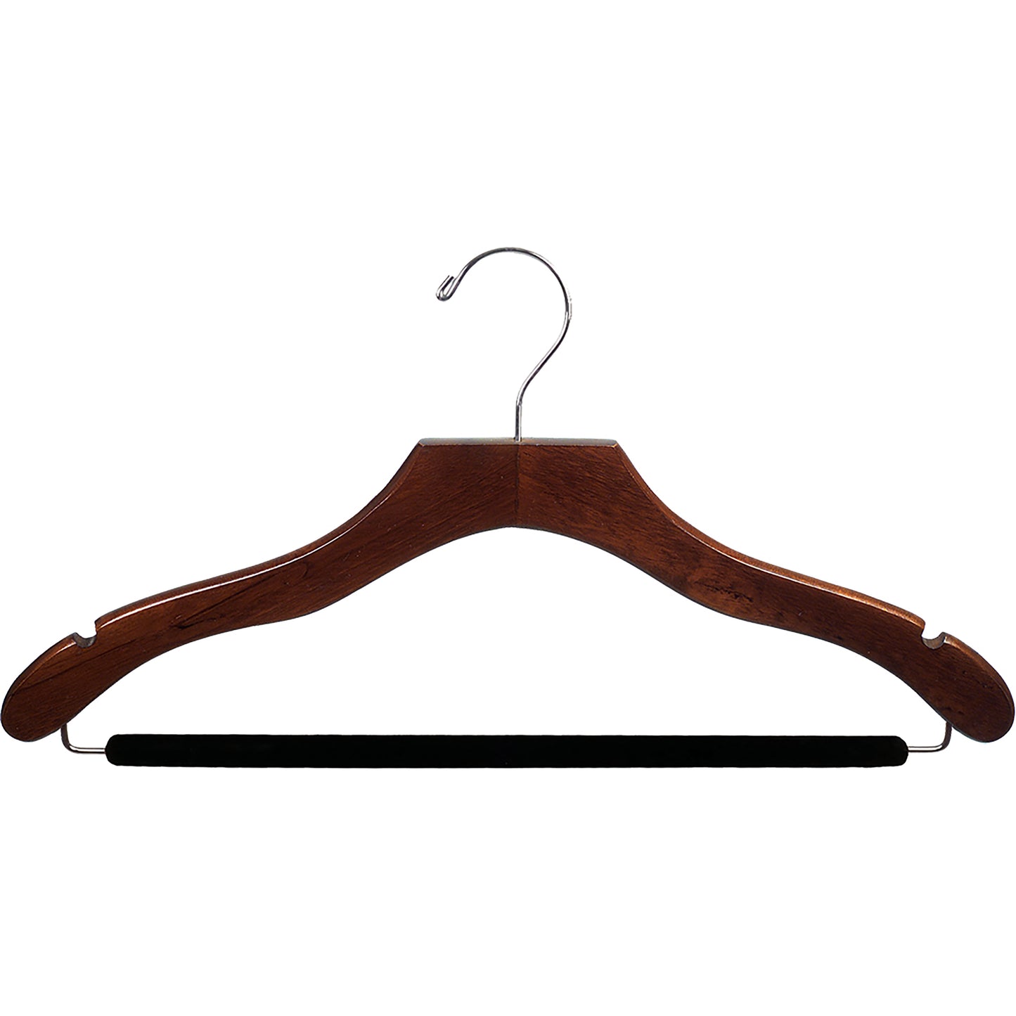 Percha para traje de 17" de madera ondulada con barra flocada