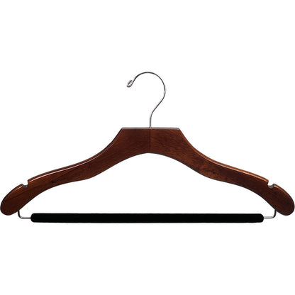 Percha para traje de 17" de madera ondulada con barra flocada