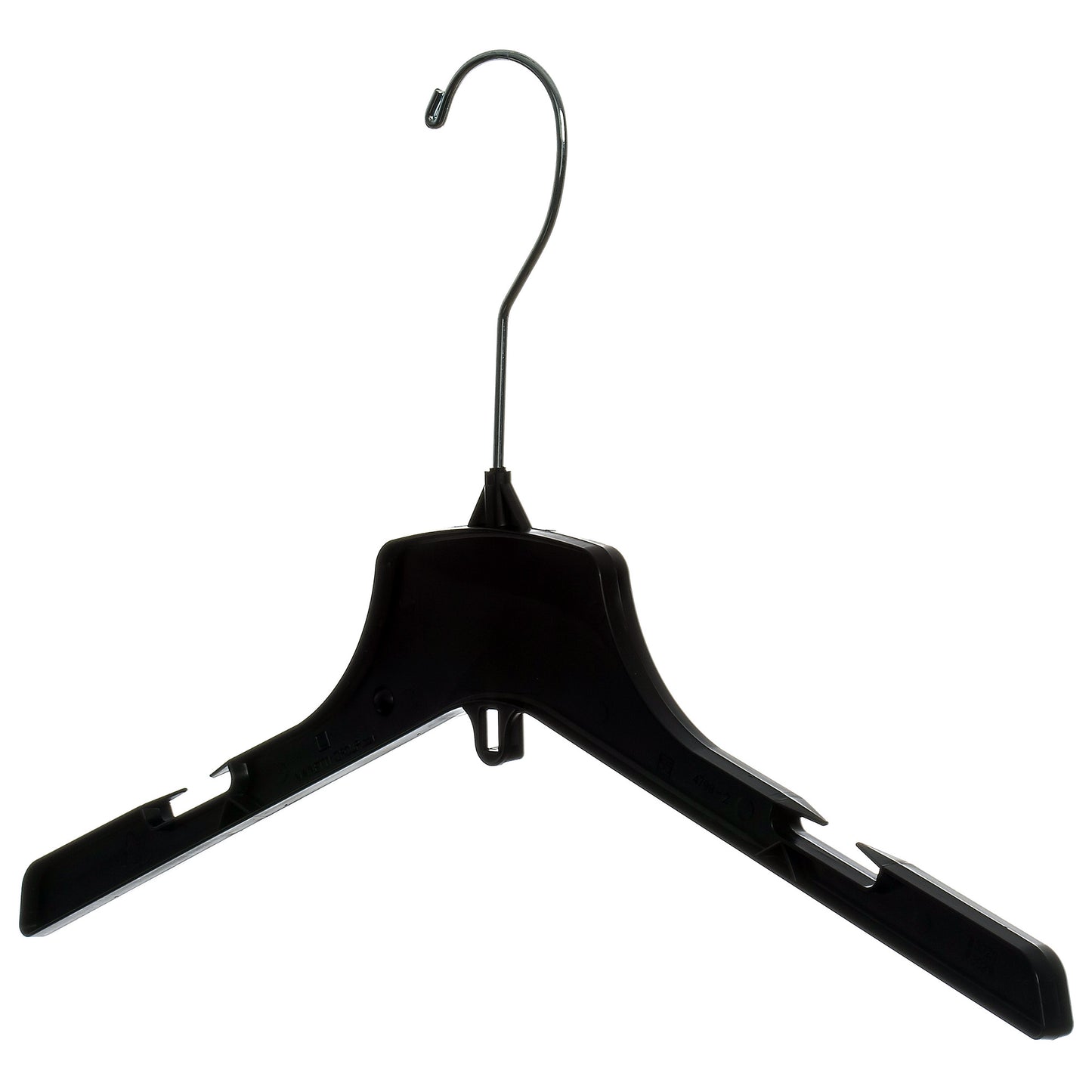 Cintres robustes en plastique noir de 17", pour vestes, manteaux et vêtements d'extérieur, avec long crochet métallique pivotant (Mainetti 3329)