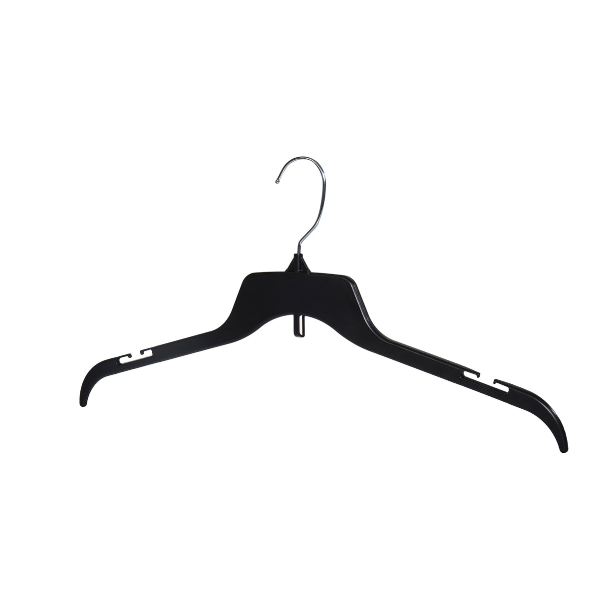Cintres noirs en plastique de 19 po pour chemises, hauts et robes avec crochet métallique et encoches (Mainetti 479)