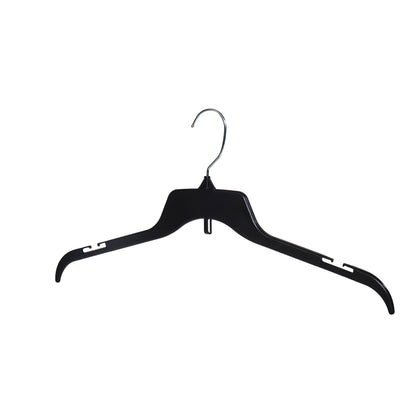 Cintres noirs en plastique de 19 po pour chemises, hauts et robes avec crochet métallique et encoches (Mainetti 479)