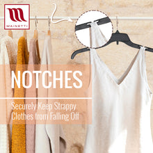 Mainetti 484, 17" NOUVEAU plastique noir, cintres pour chemises, avec crochet en métal rotatif et encoches pour les sangles