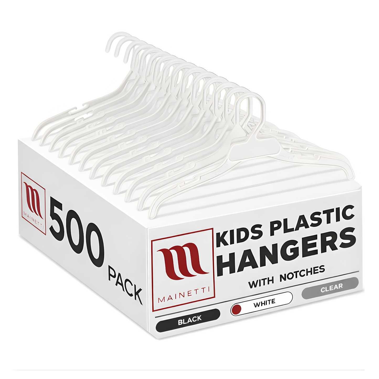 10" Shirt Top Dress Hangers with Notches for Straps White All Plastic (Mainetti 495)