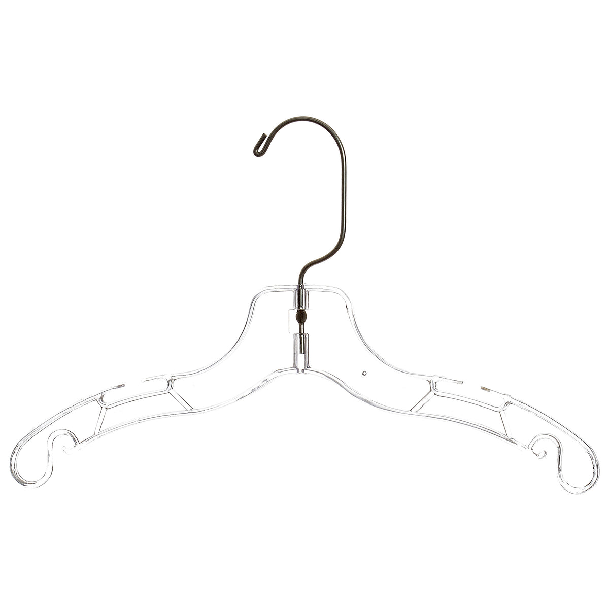 Cintres pour hauts de chemise de 12 po avec crochet pivotant en métal à 360° et encoches pour bretelles en plastique transparent (Mainetti 5075)