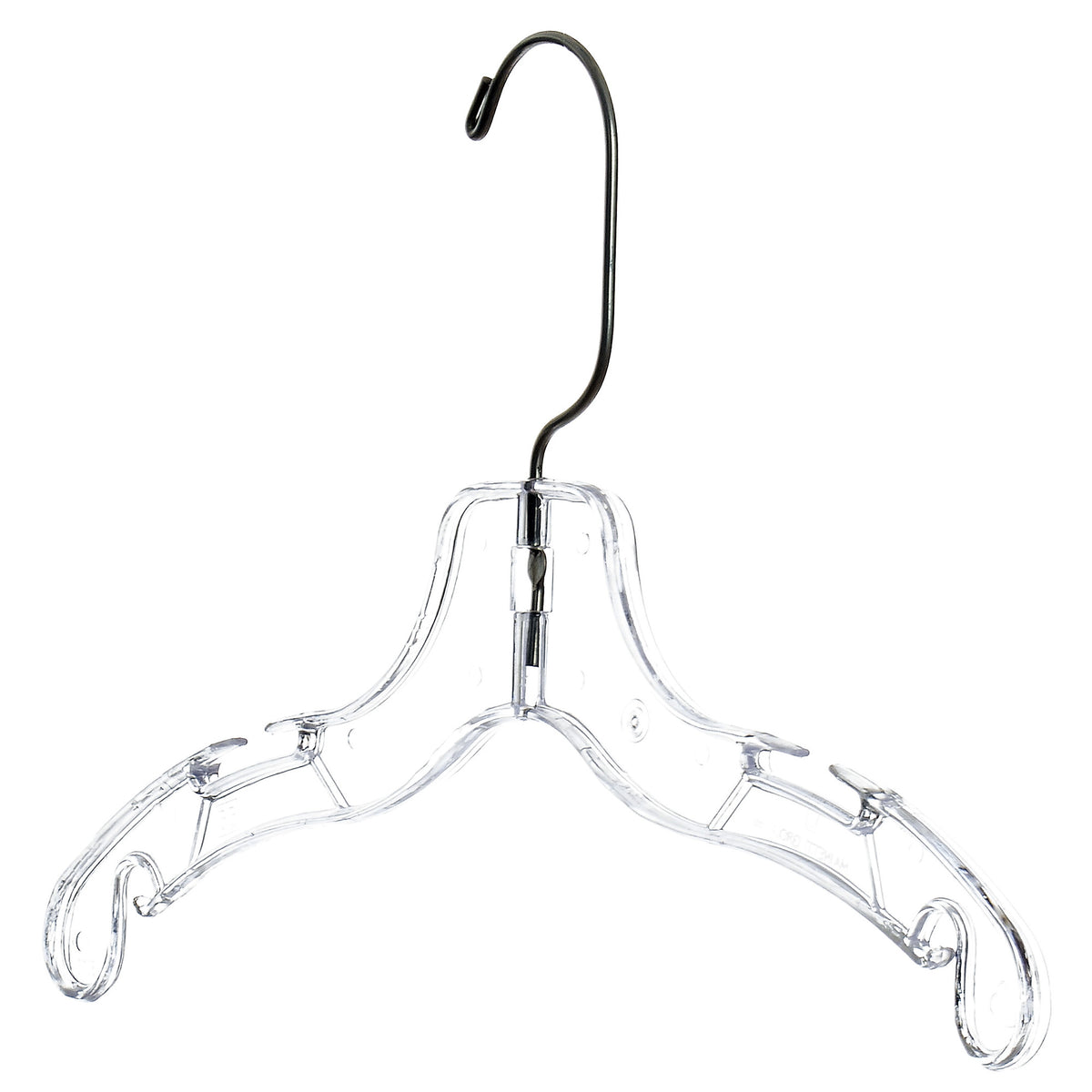 Cintres pour hauts de chemise de 12 po avec crochet pivotant en métal à 360° et encoches pour bretelles en plastique transparent (Mainetti 5075)