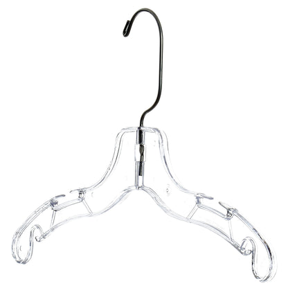 Cintres pour hauts de chemise de 12 po avec crochet pivotant en métal à 360° et encoches pour bretelles en plastique transparent (Mainetti 5075)
