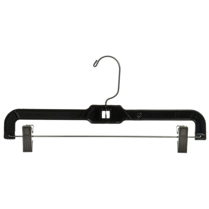 Cintres à Pantalons/Jupes de 14" avec Crochet Métallique Pivotant à 360° et Pinces Métalliques Rembourrées Antidérapantes Robustes en Plastique Noir (Mainetti 5131)