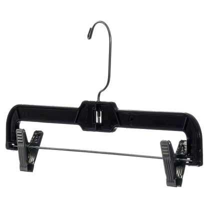 Cintres à Pantalons/Jupes de 14" avec Crochet Métallique Pivotant à 360° et Pinces Métalliques Rembourrées Antidérapantes Robustes en Plastique Noir (Mainetti 5131)