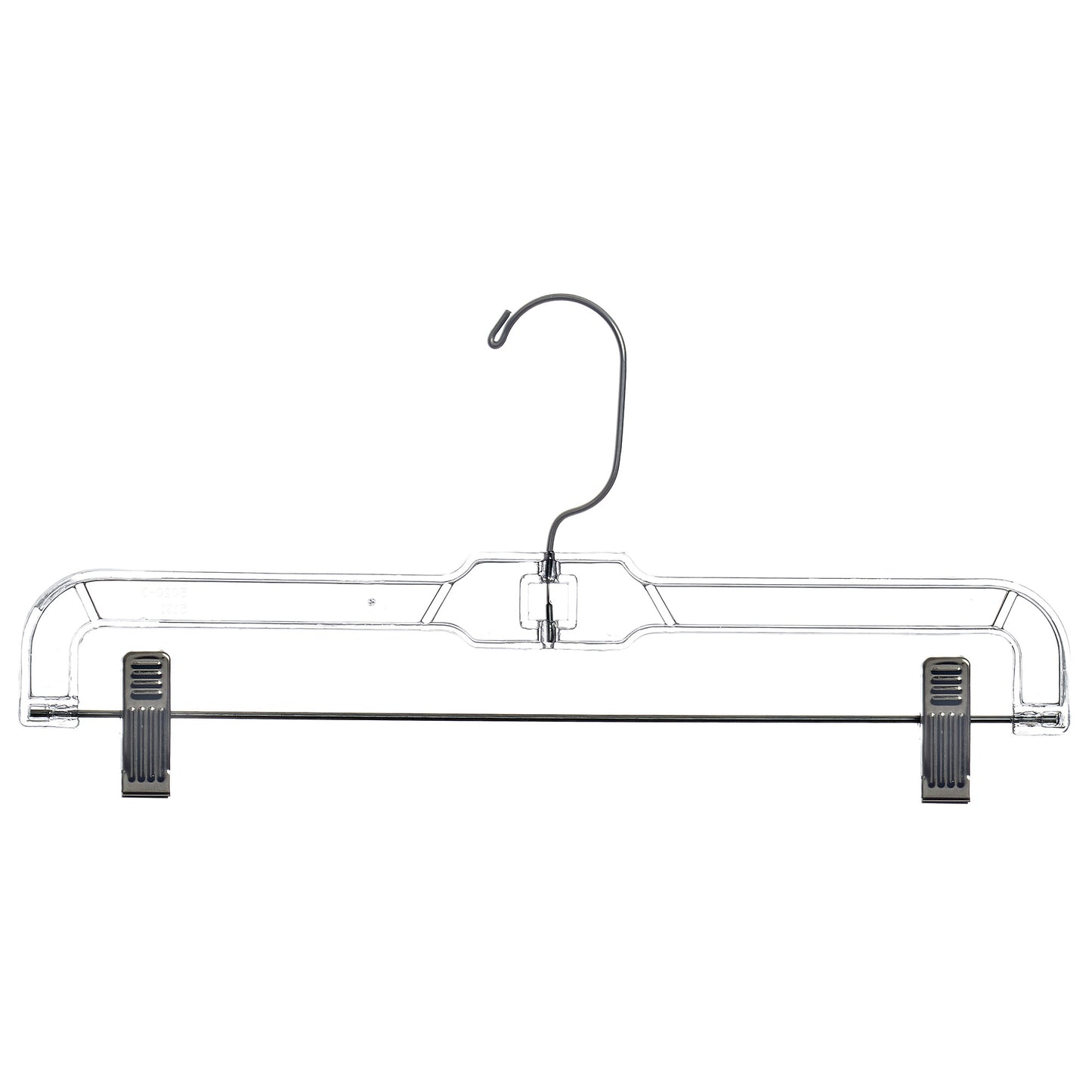 14" Clear Plastic Pant/Skirt Hangers, Swivel Metal Hook, Non-Slip Padded Metal Clips (Mainetti 5131)