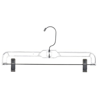 14" Clear Plastic Pant/Skirt Hangers, Swivel Metal Hook, Non-Slip Padded Metal Clips (Mainetti 5131)