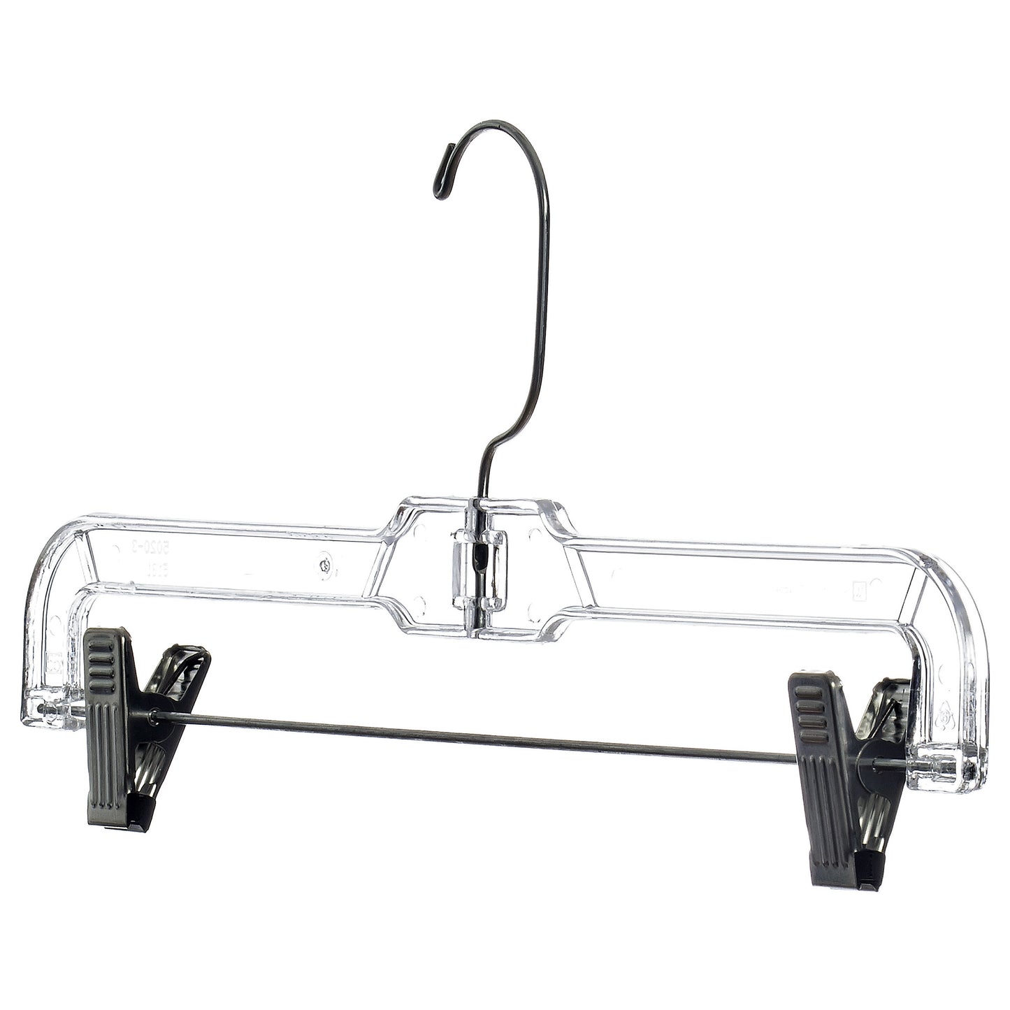 14" Clear Plastic Pant/Skirt Hangers, Swivel Metal Hook, Non-Slip Padded Metal Clips (Mainetti 5131)