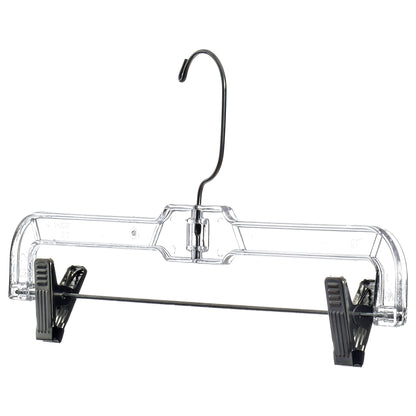14" Clear Plastic Pant/Skirt Hangers, Swivel Metal Hook, Non-Slip Padded Metal Clips (Mainetti 5131)