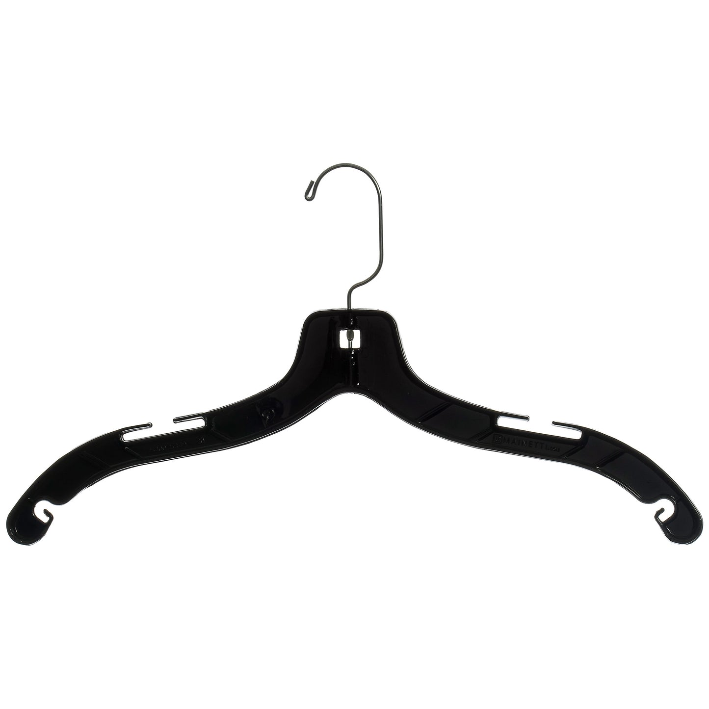 17" Shirt Top Dress Hangers with 360° Swivel Metal Hook & Notches for Straps Black Plastic (Mainetti 5400)
