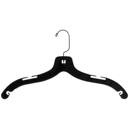 17" Shirt Top Dress Hangers with 360° Swivel Metal Hook & Notches for Straps Black Plastic (Mainetti 5400)