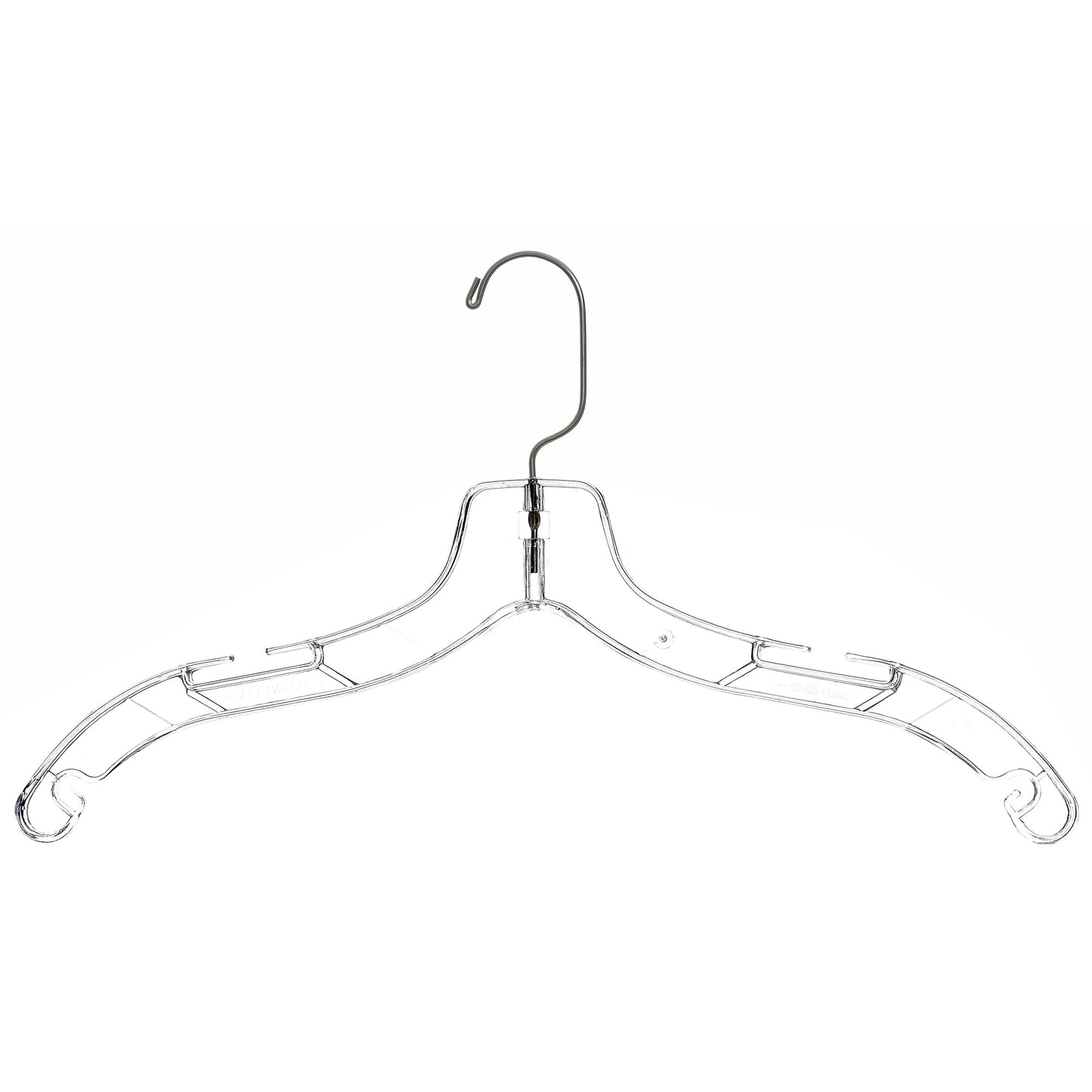 Cintres de 43 cm pour chemises, hauts et robes avec crochet métallique pivotant à 360° et encoches pour bretelles en plastique transparent (Mainetti 5400)