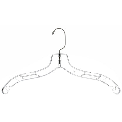 Cintres de 43 cm pour chemises, hauts et robes avec crochet métallique pivotant à 360° et encoches pour bretelles en plastique transparent (Mainetti 5400)