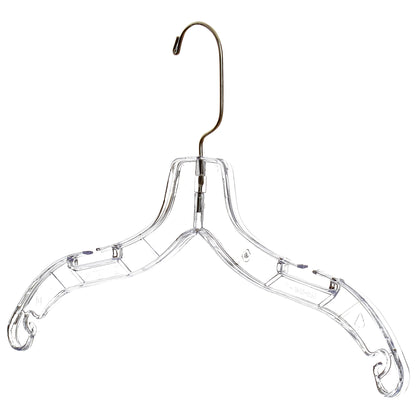 Cintres de 43 cm pour chemises, hauts et robes avec crochet métallique pivotant à 360° et encoches pour bretelles en plastique transparent (Mainetti 5400)