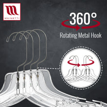 17" Clear Plastic Shirt-Top Dress Hangers, 360° Swivel Metal Hook, Notches For Straps (Mainetti 5400)
