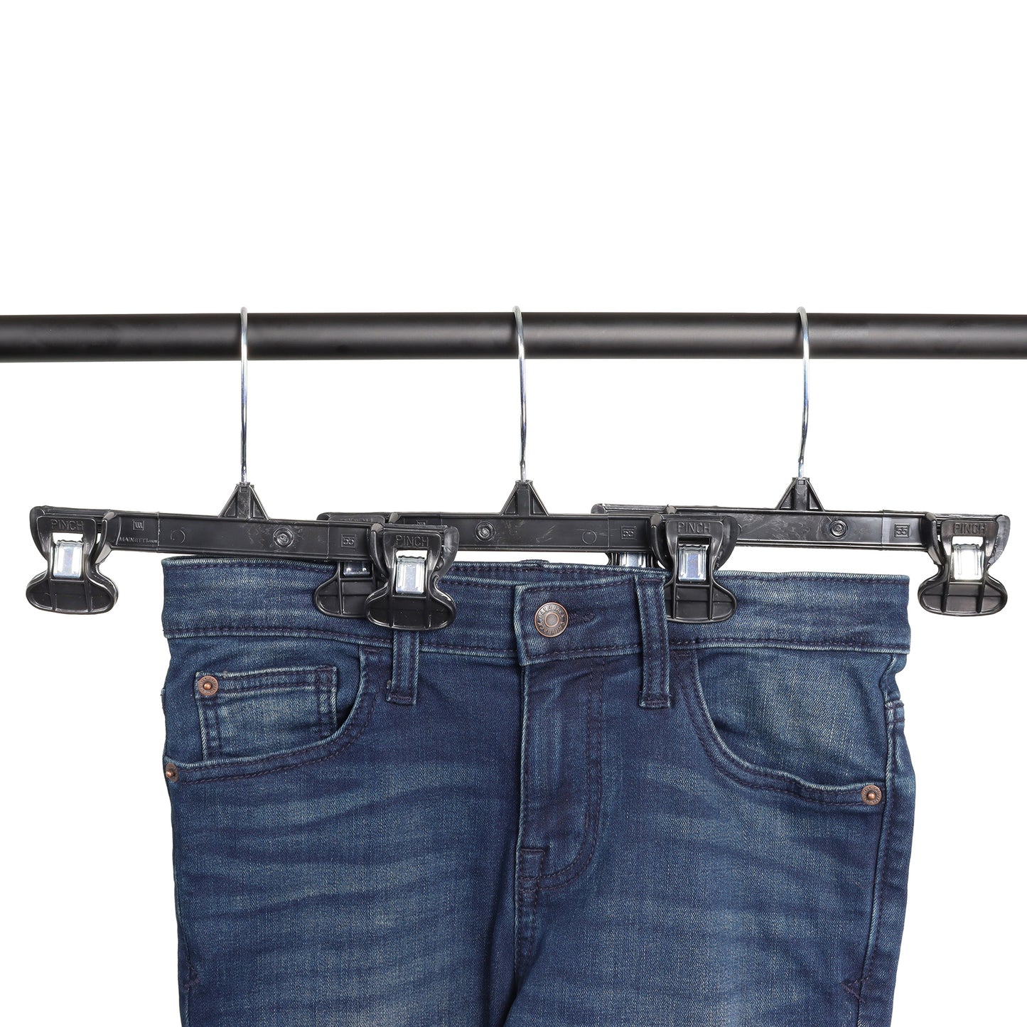 8" Pant/Skirt Bottom Hangers with Turnable Metal Hook & Sturdy Plastic Non-Slip Clips Black Plastic (Mainetti 6008)