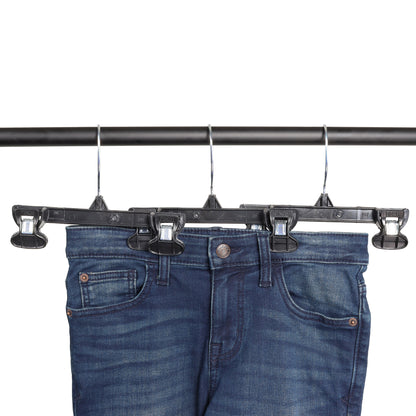 8" Pant/Skirt Bottom Hangers with Turnable Metal Hook & Sturdy Plastic Non-Slip Clips Black Plastic (Mainetti 6008)
