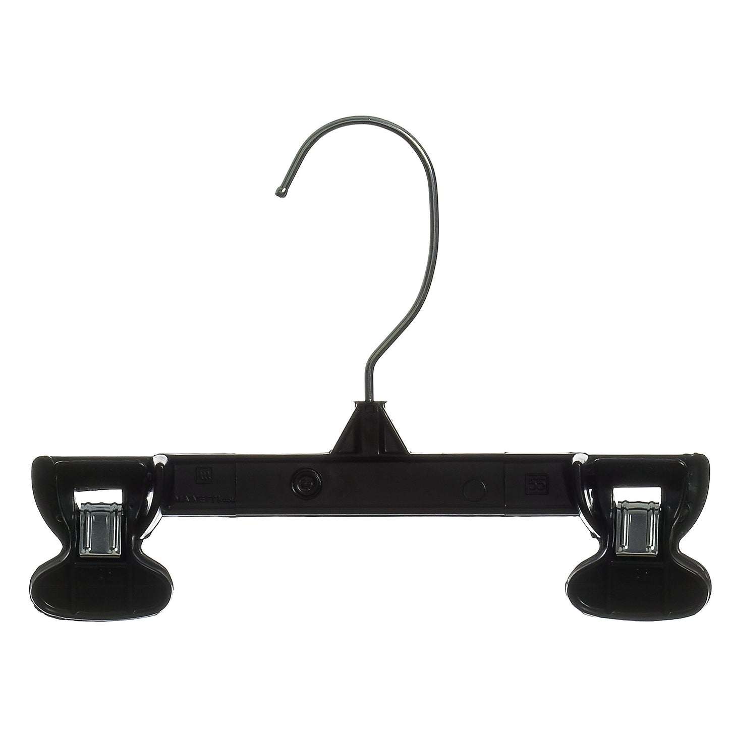 8" Pant/Skirt Bottom Hangers with Turnable Metal Hook & Sturdy Plastic Non-Slip Clips Black Plastic (Mainetti 6008)