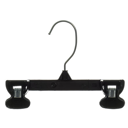 8" Pant/Skirt Bottom Hangers with Turnable Metal Hook & Sturdy Plastic Non-Slip Clips Black Plastic (Mainetti 6008)