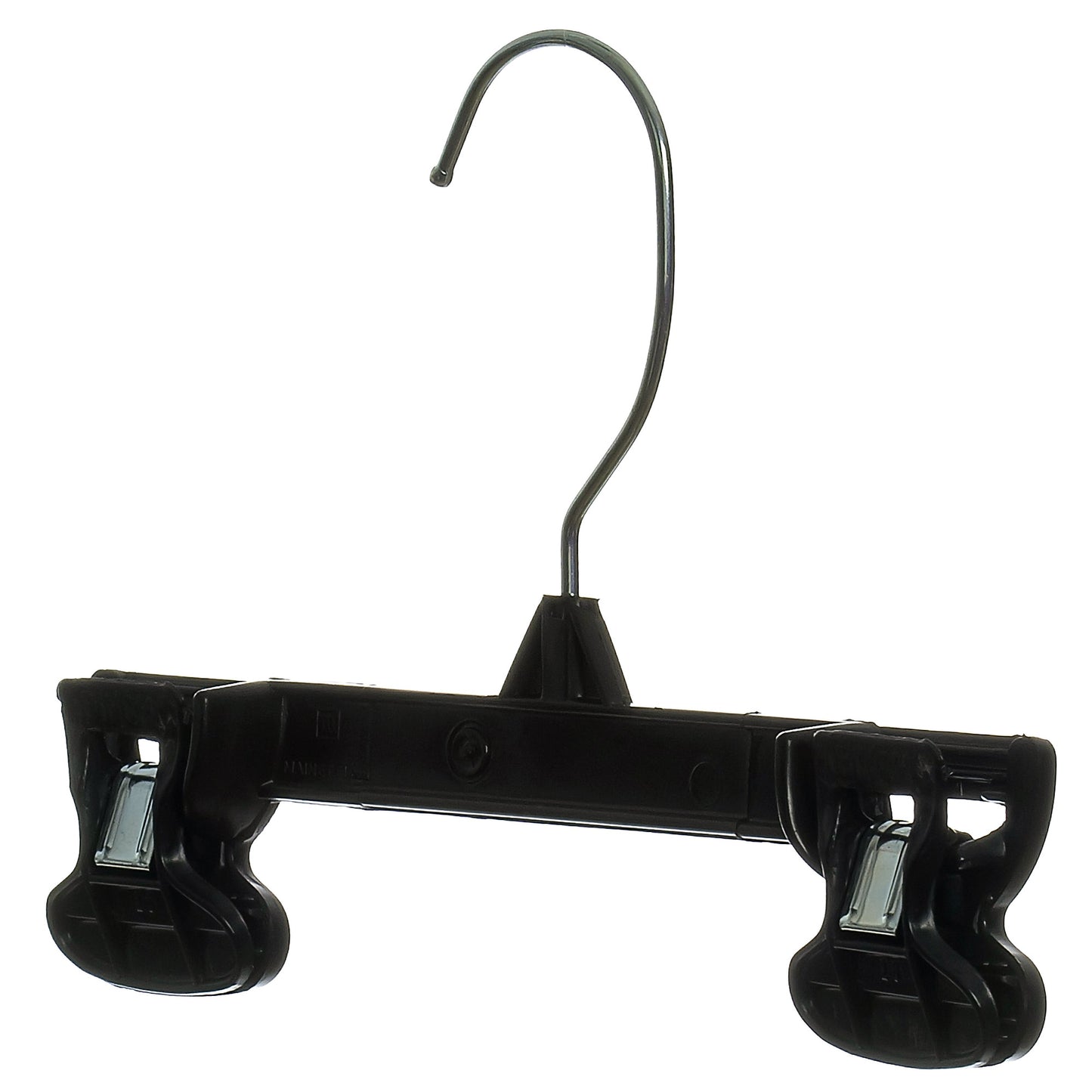 8" Pant/Skirt Bottom Hangers with Turnable Metal Hook & Sturdy Plastic Non-Slip Clips Black Plastic (Mainetti 6008)