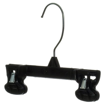 8" Pant/Skirt Bottom Hangers with Turnable Metal Hook & Sturdy Plastic Non-Slip Clips Black Plastic (Mainetti 6008)