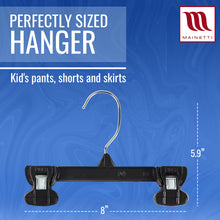 8" Pant/Skirt Bottom Hangers with Turnable Metal Hook & Sturdy Plastic Non-Slip Clips Black Plastic (Mainetti 6008)