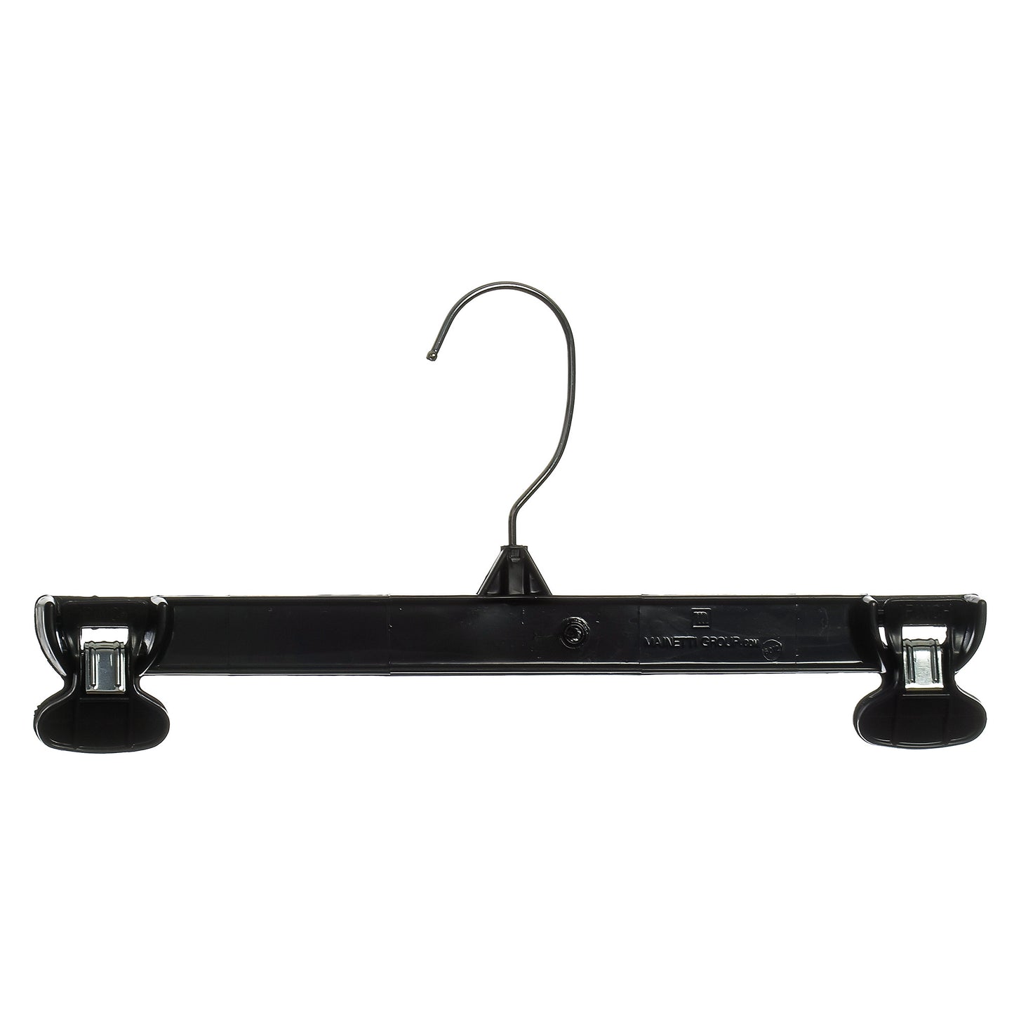 12" Black Plastic Pant/Skirt Slack Bottom Hangers With Turnable Metal Hook & Non-Slip Clips (Mainetti 6012)