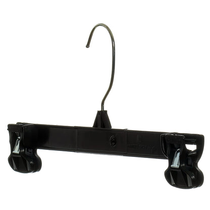 12" Black Plastic Pant/Skirt Slack-Bottom Hangers With Turnable Metal Hook, Sturdy Padded Non-Slip Plastic Clips (Mainetti 6212)