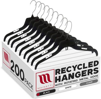 17" Black Plastic Shirt Top Dress Hangers With Turnable Metal Hook & Notches (Mainetti 484)