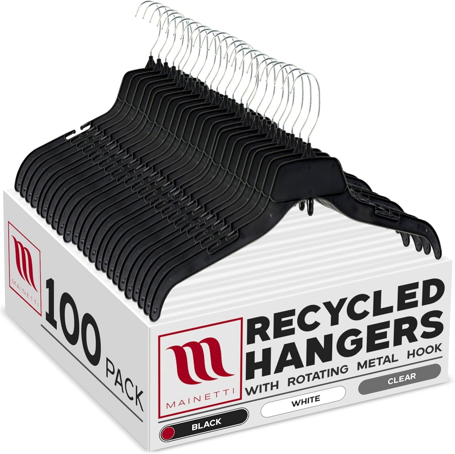 17" Black Plastic Shirt Top Dress Hangers With Turnable Metal Hook & Notches (Mainetti 484)