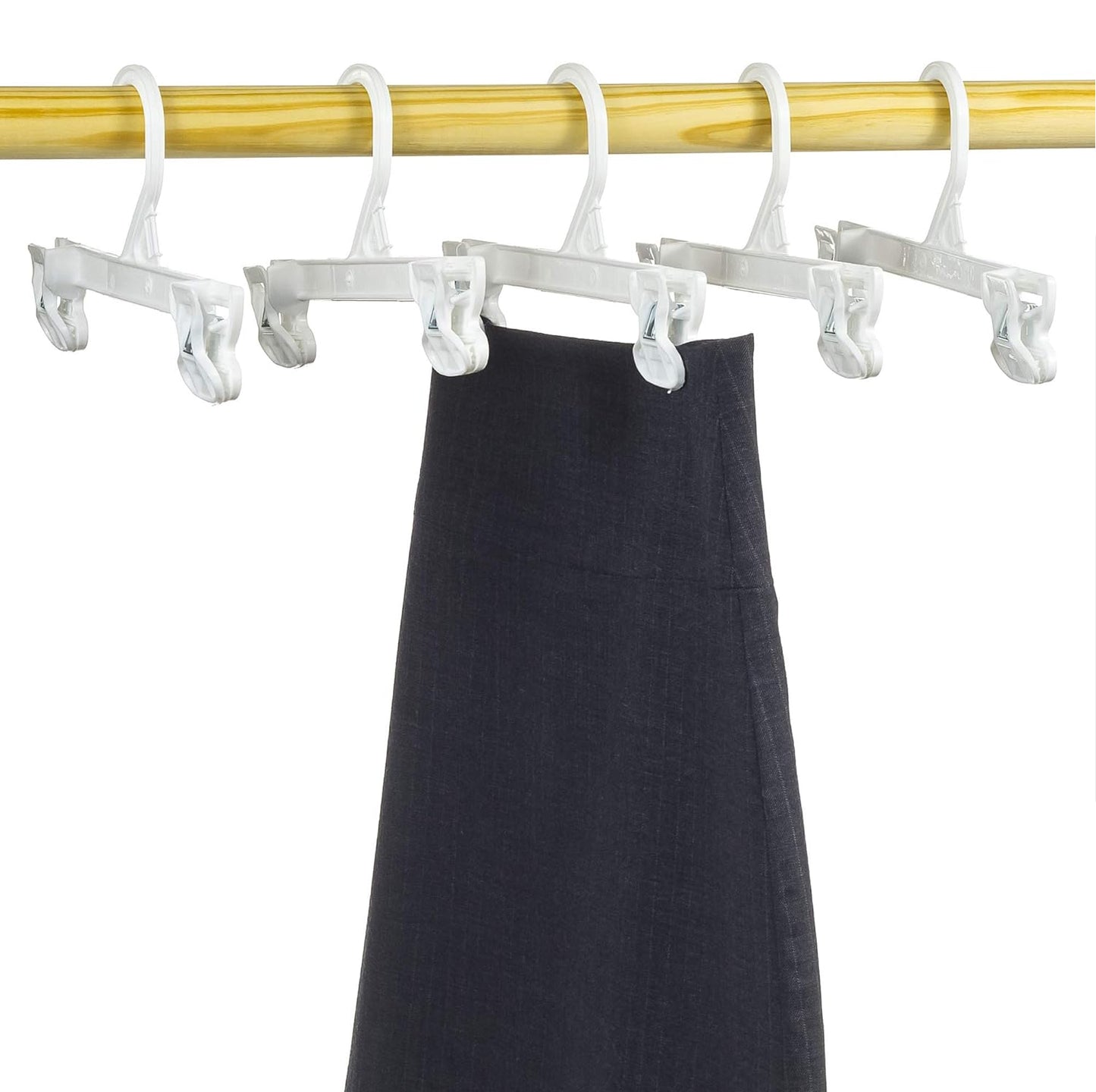 Cintres jupe/pantalon 25 cm avec pinces antidérapantes en plastique robustes Blanc Tout plastique (Mainetti 6110)