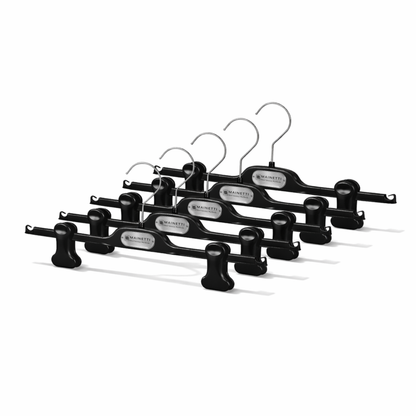 Cintre de bas de 14" en plastique noir avec pinces ajustables (Mainetti CPIP36)