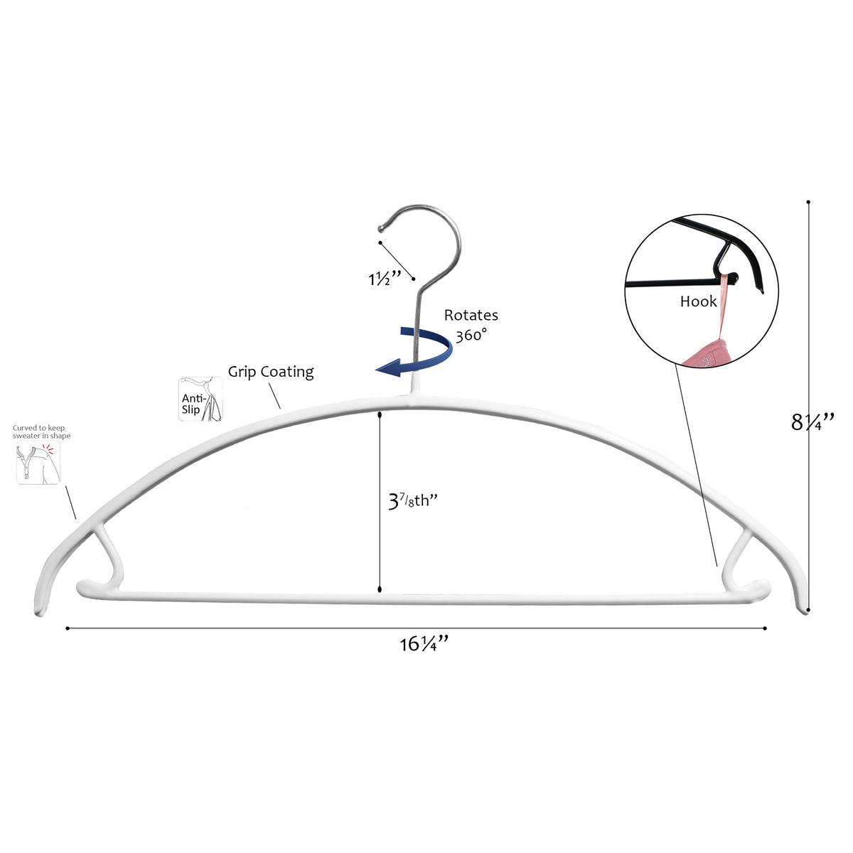 Percha superior e inferior de metal antideslizante de 16 1/4" (Euro)