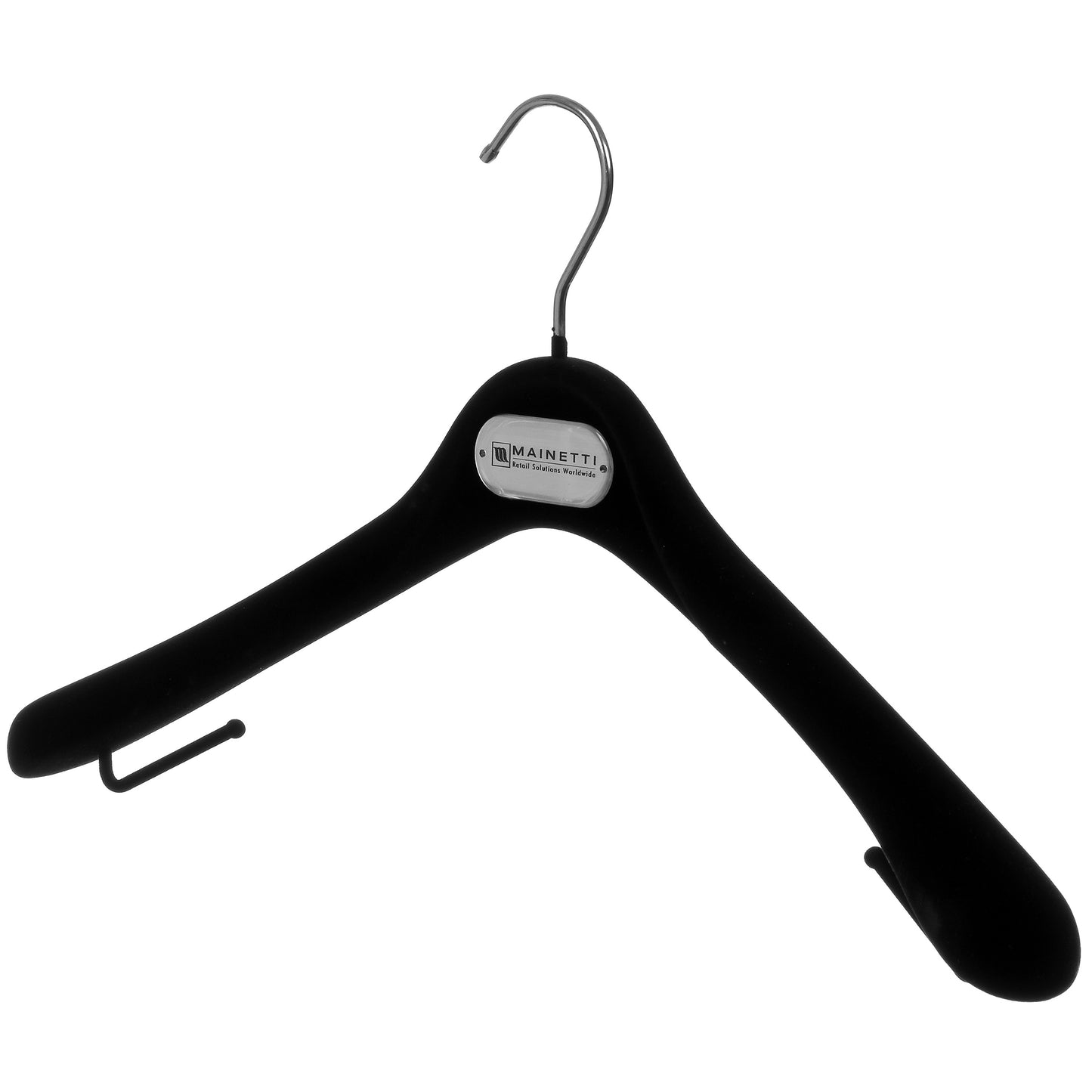 16.5" Plastic Black Flocked Jacket Hanger (Mainetti MLS43)