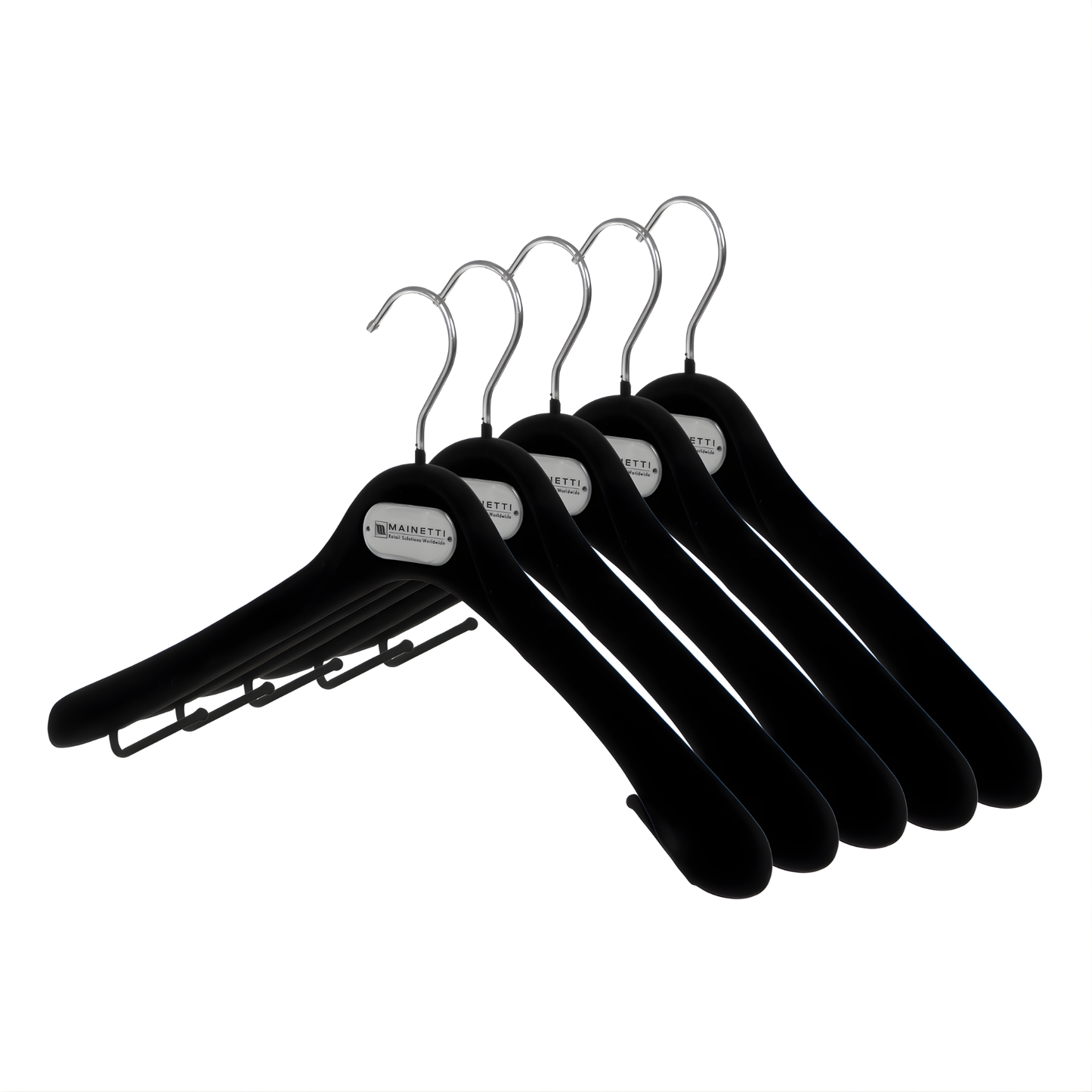16.5" Plastic Black Flocked Jacket Hanger (Mainetti MLS43)