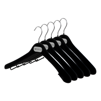 16.5" Plastic Black Flocked Jacket Hanger (Mainetti MLS43)