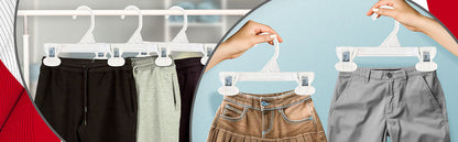 8" White All Plastic Pant Skirt Slack Bottom Hangers With Plastic Non-Slip Clips (Mainetti 6108)8" White All Plastic Pant Skirt Slack Bottom Hangers With Plastic Non-Slip Clips (Mainetti 6108)