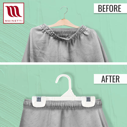8" White All Plastic Pant Skirt Slack Hangers With Sturdy Non-Slip Clips (Mainetti 1004)