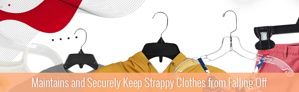 14" Clear Plastic Pant/Skirt Hangers, Swivel Metal Hook, Non-Slip Padded Metal Clips (Mainetti 5131)