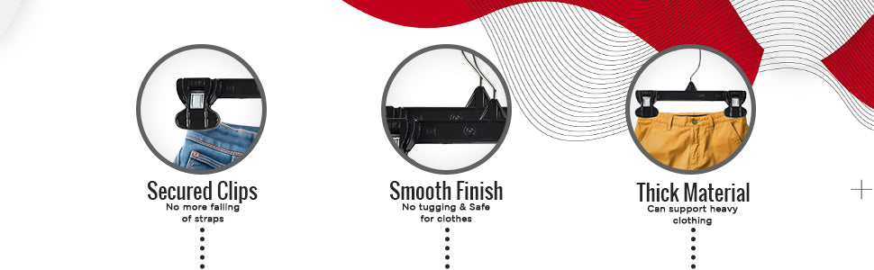 8" Pant/Skirt Bottom Hangers with Turnable Metal Hook & Sturdy Plastic Non-Slip Clips Black Plastic (Mainetti 6008)