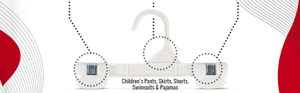8" White All Plastic Pant Skirt Slack Hangers With Sturdy Non-Slip Clips (Mainetti 1004)