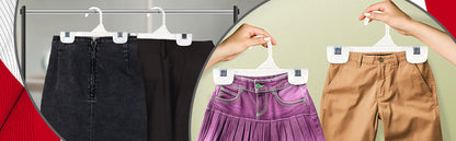 8" White All Plastic Pant Skirt Slack Hangers With Sturdy Non-Slip Clips (Mainetti 1004)