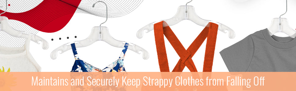 Cintres pour hauts de chemise de 12 po avec crochet pivotant en métal à 360° et encoches pour bretelles en plastique transparent (Mainetti 5075)