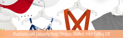 Cintres pour hauts de chemise de 12 po avec crochet pivotant en métal à 360° et encoches pour bretelles en plastique transparent (Mainetti 5075)